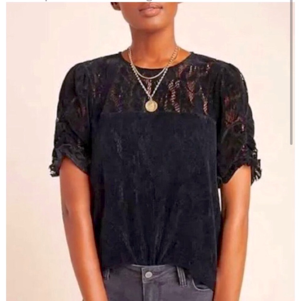 By Anthropologie Women's Parvati Black Lace Blouse #OB1038021- Small (4-6) As Is